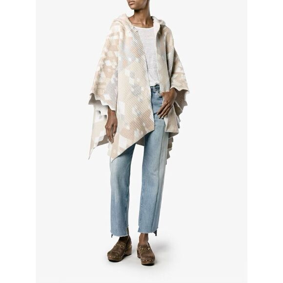 Peter Pilotto Geometric Ottoman Cape Shawl Wool Angora Hooded Women’s One Size - Picture 1 of 13